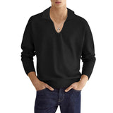 Lapel V-neck Men's Casual Fit Long Sleeve Waffle T-shirt Autumn Bottoming Men's Clothing