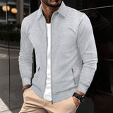 Coat Men's Spring and Autumn Youth Waffle Zipper Pocket Lapel Slim Cardigan Men's Jacket outside