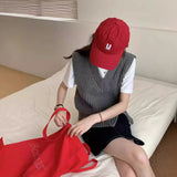 masc outfits Korean Style New Style Personalized Design Side Zipper V-neck Solid Color Loose Knitted Vest Women's All-Match Knitted Vest