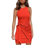 Women's Clothing Amazon Hot-selling Sleeveless Round Neck Bow Irregular Belt Dress