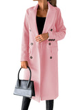 Women's Spring 2024 New Coat All-Match Woolen Coat Solid Color Long Sleeve Double Breasted Pocket
