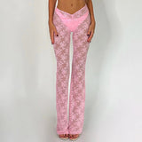 dti cosplay fits 9934 Women's Summer New Sexy Slim-Fit Lace Mesh Transparent Outer Wear Skinny Trousers
