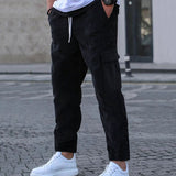 Men's Corduroy Trousers Solid Color Sports Pants Loose Straight Multi-Pocket Men's Thin Casual Pants Autumn and Winter