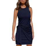 Women's Clothing Amazon Hot-selling Sleeveless Round Neck Bow Irregular Belt Dress