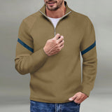 Stand Collar Zipper Sweater Men's Fried Street Stand Collar Top Characteristic Sleeve Striped Design Sweater
