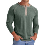 Men's Autumn and Winter plus Size Men's Long-Sleeved T-shirt Men's Henry Shirt Four-Button Top