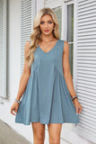 Nukty 2024 Women's Clothing Spring and Summer New V-neck Sleeveless Pleated Vest Pocket Dress