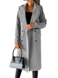 Women's Spring 2024 New Coat All-Match Woolen Coat Solid Color Long Sleeve Double Breasted Pocket