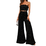 Summer High Waist Slimming Trousers Women Solid Color Sequins Fashion Casual Wide Leg Pants Women