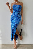 Nukty 2024 Women's Clothing Spring and Summer New Tube Top and Hem Slit Sleeveless Printed Dress