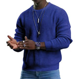Spring and Autumn Men's Youth Waffle Solid Color round Neck Long Sleeve Pullover Sweater