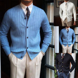 Nukty-shop Autumn and Winter Knitted Cardigan Men's Casual V-neck Button Sweater Solid Color Coat Men
