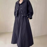 church outfit Chic Autumn Retro Elegant Drawstring Waist Strap Dress + Loose All-Match Long Sleeve Short Coat for Women