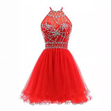 dresses Slim-Fit Small Dress Halter Short Bridal Wedding Dress Banquet Evening Dress Lace New Red Women