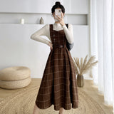 witch dress to impress New Vintage Plaid Woolen Vest Camisole Dress Women's Small Preppy Style Dress