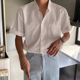man outfit Short-Sleeved Shirt Men's Summer Ins Fashion Brand Solid Color Design High-Grade Casual Loose Shirt All-Matching Coat