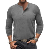 Men's Round Neck Solid Color Fashion Button Long-Sleeved T-shirt Henry Shirt Casual Sports Bottoming Shirt Men