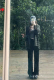 grunge outfits Retro Chic Green Plaid Shirt Women's Autumn and Winter Loose Lazy Style Mid-Length Shirt Coat Cardigan Outer Wear