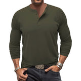 Autumn Long-Sleeved Men's T-shirt round Neck Solid Color Button Henley Shirt Casual Bottoming Shirt