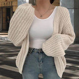 fall fashion Women's 2024 New Fashion Lantern Sleeve Sweater Women's Coat Thick Wool Pocket Knitted Cardigan