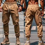 Nukty-shop Autumn and Winter Fleece Men's Casual Overalls Men's Multi-Pocket Pants plus Size Sports Casual Trousers