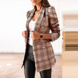2000s fashion 2024 Autumn and Winter Long Sleeve Double Breasted Suit Collar Printed Small Coat Women's Clothing