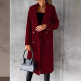 Women's Spring 2024 New Coat All-Match Woolen Coat Solid Color Long Sleeve Double Breasted Pocket