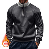 Winter Fleece-lined Stand Collar Half Zipper Sweater Men's Casual Color Matching Pocket Loose Casual Men's Sweater