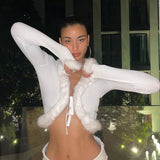 y2k outfits Fashionable Autumn Sexy Women's Top New Furry Lace-up Pit Cardigan Short V-neck Slim Top