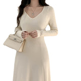 church outfit Korean Style Knitted Bottoming Knitted Dress Women's Autumn and Winter A- line Large Swing Dress