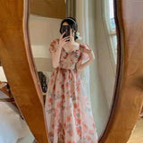 Nukty Floral Summer Dress New Fashion Fairycore Puff Sleeve Ball Gown Birthday Dress for Women Short Sleeves Midi Dress
