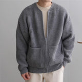 streetwear men outfits Solid Color round Neck Knitted Cardigan Coat Men's 2024 Autumn and Winter Fashion Youth Trendy All-Match Casual plus Size Top