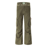 streetwear men outfits Fashion Brand Pleated Overalls Wide-Leg Pants Multi-Pocket Loose Casual Trousers Men's and Women's Vibe Solid Color Jeans
