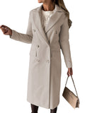 Women's Spring 2024 New Coat All-Match Woolen Coat Solid Color Long Sleeve Double Breasted Pocket