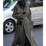 Nukty New Women Overcoat Long Solid Slim Patchwork Lapel Double Breasted Casual Office Lady Fashion Winter Female Coats Elegant