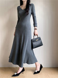 church outfit Korean Style Knitted Bottoming Knitted Dress Women's Autumn and Winter A- line Large Swing Dress