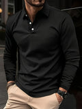 Spring and Autumn Men's Casual Polo Shirt Long Sleeve Color Matching Simple Button Waffle 3D Printing