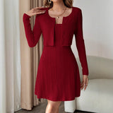 fall outfit Fashion Suit Autumn and Winter Shawl Long Sleeve Outer Vest Short Skirt Slim Fit Two-Piece Set