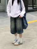 Nukty Y2k Vintage Baggy Jorts Women Wide Leg Five Points Jeans Korean Streetwear Casual Oversize Washed Denim Shorts Summer