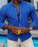 Nukty Men's Fashion Loose Striped Pattern Shirt, Casual Breathable Lapel Button Long Sleeve Shirt Top Comfortable Soft Fabric 6XL