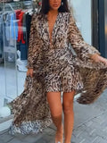 Nukty Irregular Leopard Print Maxi Dress Women Holiday Casual Loose Fit Long Dress Female Beach Party Dress New Vestidos