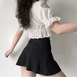 Nukty Ruffle White Shirt Women Crop Top Sexy Hollow Out Elegant Puff Sleeve V-neck Bow Lace-up Blouses Summer Cute Short Shirt