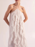 Nukty Elegant White Ruffles Edge Backless Long Dresses Women Sexy Off Shoulder Loose Maxi Dress Fashion Beach Vocation Party Robes