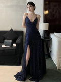 Nukty Elegant Backless V-Neck Split Party Dress Sexy Slim Luxury Gown Evening Dresses Fashion Robe Birthday Party Autumn Spring New