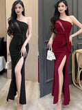 Nukty Women Sexy Backless Slim Split Long Dress Summer Fashion Elegant Sleeveless Off Shoulder Elegant Club Party Mesh Dresses