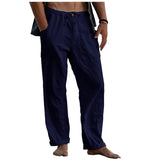Nukty New Men's Cotton Linen Pants Summer Solid Color Breathable Linen Trousers Summer elastic waist drawstring loose pants