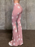 Nukty Fashion Printed Pink Flare Pants Summer Y2k Women Pants Sexy Slim Aesthetic Clothing Hottie Streetwear Causal Pantalones Mujer