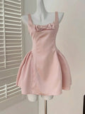Nukty Pink Elegant Bow Fashion Sweet Princess Mini Dress Sleeveless Birthday Party Backless Graduation Women's Dresses Summer New