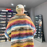 Nukty Striped Cardigan Sweater Men Korean Knitted Sweater Pullover Harajuku Hip Hop Streetwear Loose Knitwear Coat Male Clothes