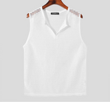 Nukty Men Tank Tops Mesh Hollow Out Solid V Neck Sleeveless Summer Male Vests Streetwear Transparent Fashion Men Clothing INCERUN